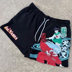 Inuyasha Sweat Shorts Mens L Black Anime Graphic Kagome Drawstring Comfy Y2K